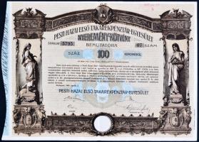 13db vegyes részvény és kötvény, közte 1906. "Pesti Hazai Első Takarékpénztár-Egyesület" nyeremény-kötvénye 100K-ról szelvényekkel, 1946. "Kőbányai Polgári Serfőző és Szent István Tápszerművek Részvénytársaság" 10 részvénye egyenként 200P-ről, 1946. "Államadóssági Kötvény" T:vegyes