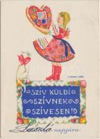 Birthday greeting card, Hungarian folklore s: H. Morvay Klári