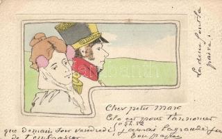 Walking couple B.R.W. 374. unsigned Kirchner (?) art postcard