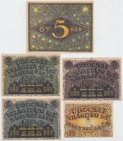 Nagyszőllős 1919. "Ugocsai Világítási Rt." értékjegy 50f, 1K, 2K, 3K, 5K T:I