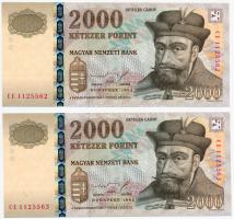 1998. 2000Ft "CE" sorozat (2x) egymásutáni sorszámmal! T:I Hungary 1998. 2000 Forint "CE" serial (2x) with sequential serial numbers! C:UNC Adamo F56.4