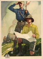 Scouts, Indanthren textile paint advertisement, artist signed