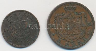 Románia 1879. 2b + 1884. 5b "I. Károly" T:2- Romania 1879. 2 Bani + 1884. 5 Bani "Carol I" C:VF