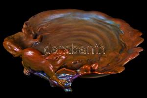 Zsolnay szecessziós mókusos tál, több színű eozin mázzal, fehér cserép, jelzett (körpecsét, formaszá...