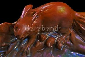 Zsolnay szecessziós mókusos tál, több színű eozin mázzal, fehér cserép, jelzett (körpecsét, formaszá...