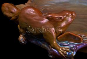 Zsolnay szecessziós mókusos tál, több színű eozin mázzal, fehér cserép, jelzett (körpecsét, formaszá...