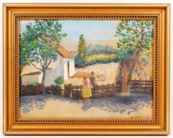 Joachim jelzéssel: Életkép a tanyán. Olaj, karton, üvegezett keretben, 28×38 cm