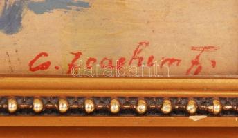 Joachim jelzéssel: Életkép a tanyán. Olaj, karton, üvegezett keretben, 28×38 cm