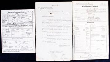 1886-1918 4 db, egy főhadnaggyal kapcsolatos irat (orvosi szakvélemény, személyleírás, bizonyítvány-igazolás, értesítés hősi halálról)