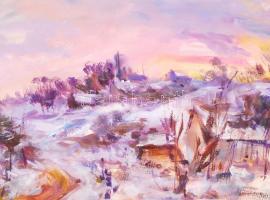 Olvashatatlan jelzéssel: Pirkadat. Olaj, papír, üvegezett keretben, 31×36 cm