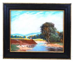 Szentmiklósi jelzéssel: Libapásztor lány. Olaj, karton, keretben, 20×25 cm