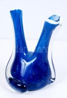 Szakított kétágú üvegváza, többrétegű, hibátlan, m:18 cm