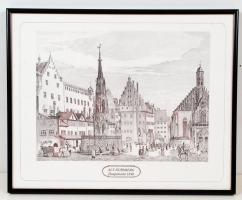 Alt-Nürnberg Hauptmarkt, Am Weinstadel, 2 db nyomat üveg keretben, 26x20 cm, keret: 35x28 cm