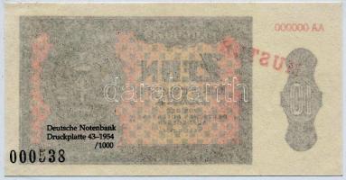 NDK 1954. 10M előlapi próbanyomat "AA 000000" "MUSTER" felülnyomással hátlapon &...