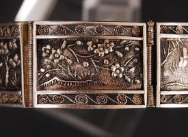 Ezüst (Ag.) karkötő, jelzett, biztonsági lánccal, nettó: 30g