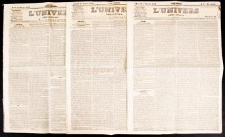 1854 2 db L'univers francia újság, 2db fél bélyeggel