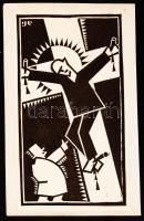 Grünbaum Ernő (1908-1945): Modern Krisztus. Linó, papír, jelzett a linón, 19×11 cm