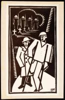 Grünbaum Ernő (1908-1945): Akik visszatértek. Linó, papír, jelzett a linón, 19×11 cm