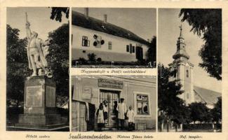 Szalkszentmárton, hősök szobra, Katona János üzlete, nagyvendéglő Petőfi emléktáblával