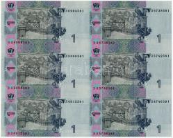 Ukrajna 2004. 1H egybefüggő 6-os ív T:I
Ukraine 2004. 1 Hryvnia uncut sheet of 6 C:UNC
Krause-Pick 1...