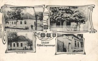 Páli, Drescher-féle nagyvendéglő, katolikus iskola, jegyzőlak, Varró ház; Art Nouveau, kiadja Drescher János