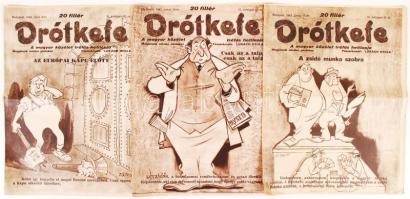 1943 A Drótkefe c. antiszemita élclap 3 száma jó állapotban