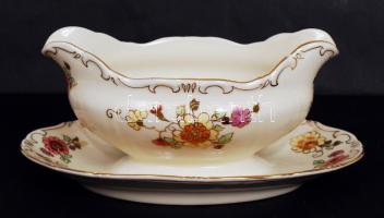 Zsolnay pillangó mintás szószos tál, kézzel festett, jelzett, hibátlan, h:22,5 cm, m:8 cm