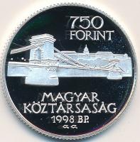 1998. 750Ft Ag Budapest egyesítésének 125. évfordulója tanúsítvánnyal eredeti dísztokban T:PP Adamo EM149