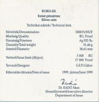 1999. 3000Ft Ag "Integráció az EU-ba - EURO III" tanúsítvánnyal, eredeti dísztokban T:PP
A...
