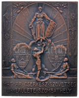 Alföldy János (1902-1966) 1930. "Magyar Cserkész Szövetség III. Kerülete Szombathely" Br egyoldalas plakett (70x56mm) T:2,2- Hungary 1930. "Hungarian Scout Association in Szombathely" commemorative Br plaque. Sign: János Alföldy (70x56mm) C:aXF HP-617.