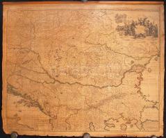 cca 1710 Théatre de la guerre en Hongarie, Transilvanie - Magyarország katonai térképe. Guillaume Sanson; David Mortier; Amsterdam. Rézmetszet. a vászon szélein kissé kirojtosodott, de összességében intakt állapotban / Large map of the war Hungary. Canvas in a bit worn condition 120x100 cm