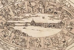 Würtz Ádám (1927-1994): Budapest. Rézkarc, papír, jelzés a karcon, enyhén gyűrött, 12×18 cm