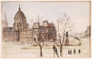 Élesdy István (1912-1987): Országház. Akvarell, papír, jelzett, üvegezett keretben, 30×45 cm
