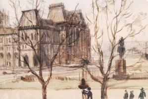 Élesdy István (1912-1987): Országház. Akvarell, papír, jelzett, üvegezett keretben, 30×45 cm