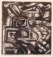 Swierkiewicz Róbert (1942-): Ember. Gipsz metszet, papír, jelzett, 22×20 cm