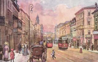 Warsaw, Warszawa; New World street, trams s: J. Bagienska