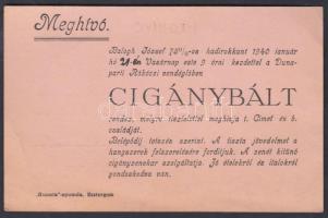 1940 Meghívó egy hadirokkant által rendezett cigánybálra