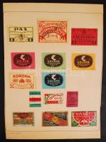 44 db háború előtti gyufacímke, lapokon, bélyegragasztóval