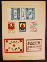 44 db háború előtti gyufacímke, lapokon, bélyegragasztóval