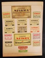 44 db háború előtti gyufacímke, lapokon, bélyegragasztóval