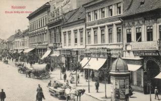 Kolozsvár Mátyás király tér, Iparbank, Reményik L. fiai, Püspöky Miklós és Feichtinger kereskedései / square, bank, shops