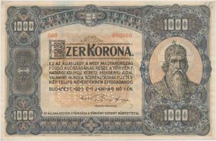 1920. 1000K Orell Füssli Zürich MINTA perforációval és piros 000 - 000000 sorozat- és sorszámmal T:III Adamo K36M1a