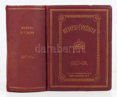 Nemesi évkönyv 1927-28. V. -VI. évfolyam. Szerkeszti: királydaróczi Daróczy Zoltán. Bp., 1927. May Nyomda. 498p. + számos melléklet, kihajtható és kétoldalas). Kiadói, aranyozott egészvászon kötésben.