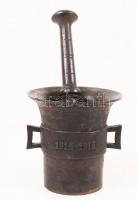 1914-1916 Füles hadi mozsár törővel, festett öntött vas, Pro patria felirattal, m:13 cm, törője: 26 cm / Iron World War I. mortar