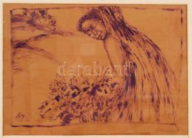 Lacza Márta (1946-): Gyógynövények. Tus, selyem, jelzett, üvegezett keretben, 20×28 cm