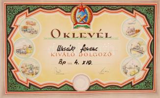 1954-1968 9 db szocreál oklevél (sztahanovista, kiváló dolgozó stb.), feltekerve