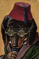 Dog, Dachshund with nightcap, T.S.N. Serie 806. s: Arthur Thiele (EB)