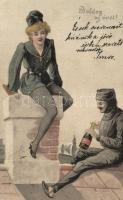 New Year, chimney sweepers, decorated, litho (fl)