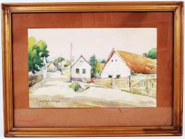 Csiky András (1894-1971): Utca részlet. Akvarell, papír, jelzett, üvegezett keretben, 25×40 cm