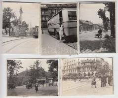 cca 1920-1930 Budapesti fotótétel, villamosok, katonák, szobrok, autók, óbudai területek, cirkuszi s...